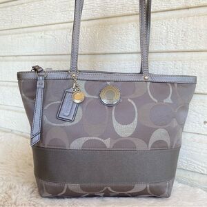 COACH Gray Signature Y2K Stripe Tote Shoulder Bag Op Art Legacy 20429